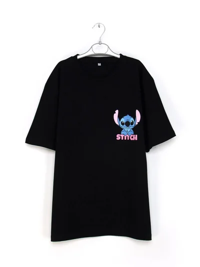Stitch Baskılı Kız Çocuk Tişört 9-14 Yaş – Siyah 
