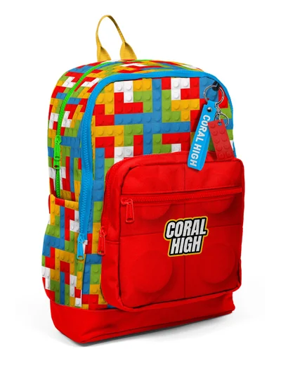 Coral High Kids Renkli Blok Desenli Dört Bölmeli Okul Sırt Çantası 23775