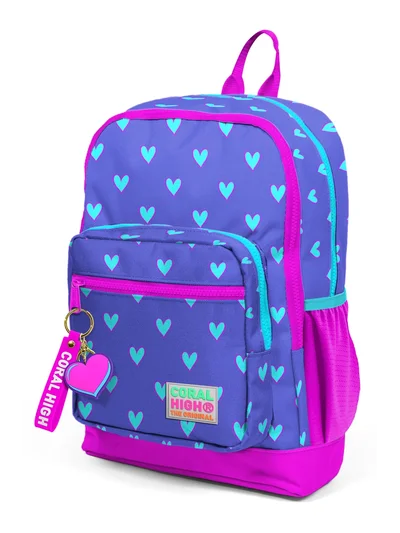 Coral High Kids Lavanta Pembe Kalp Desenli İki Bölmeli Okul Sırt Çantası 23606