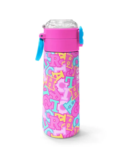 Coral High Kids Pembe Su Yeşili Harf Desenli Pipetli ve Direkt İçim Çelik Termos 500 ml 