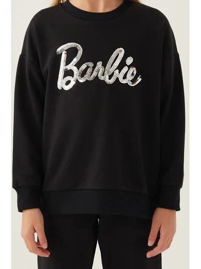 KIZ ÇOCUK PUL DETAYLI BARBİE SWEATSHİRT siyah 