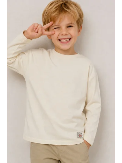 Kız/Erkek Çocuk Basic Oversize Tişört krem