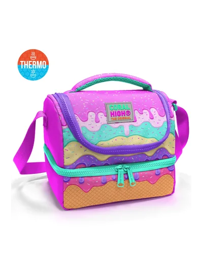Coral High Kids Pembe Rengarenk Dondurma Desenli Thermo İki Katlı Beslenme Çantası 37211