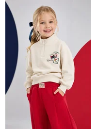 Kız Çocuk Adventure Yarım Fermuarlı Sweatshirt ekru
