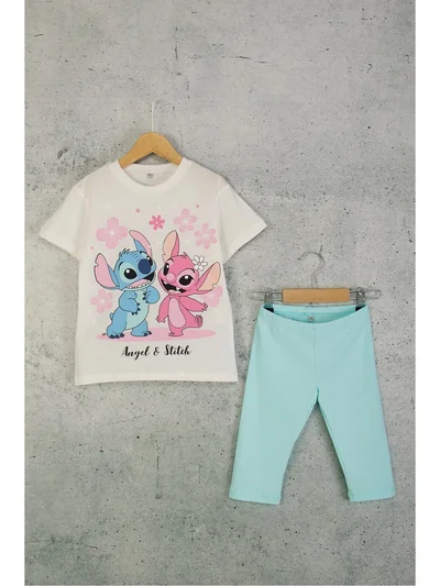 Kız Çocuk Angel & Stitch Baskılı Tshirt Tayt Takım (4–9 Yaş)