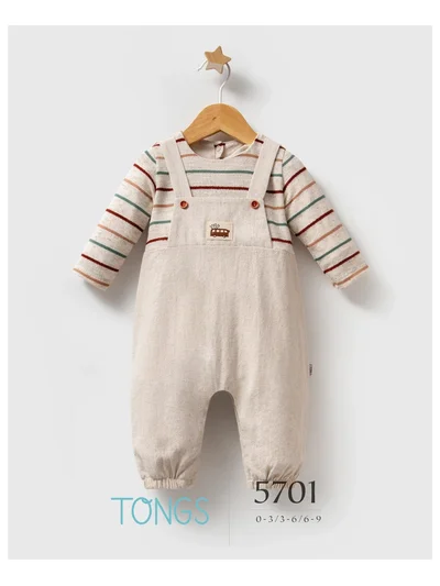 Erkek Bebek Salopet Takım – Çizgili Bodyli 2’li Tulum Set | Tongs