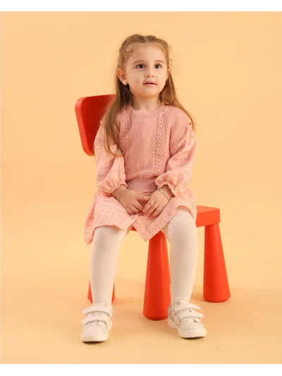 TRİKO SÜETERLİ BRODELİ ELBİSE pembe 