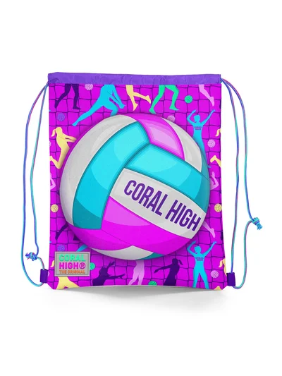 Coral High Kids Pembe Mor Voleybol Desenli İpli Büzgülü Sırt Çantası 12649