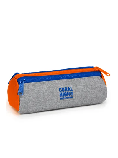 Coral High Kids Gri Turuncu Üç Bölmeli Kalem Çantası