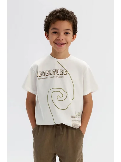Nk Erkek Çocuk Great Tshirt 4-8 Yaş Ekru-Yeşil