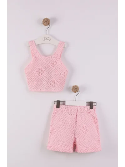 Pembe Ajurlu Şort Takım 2-8 yaş 