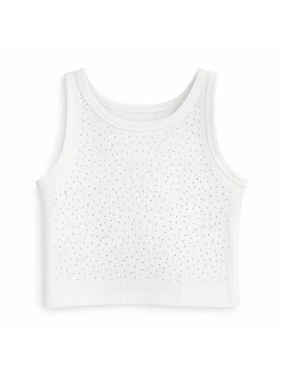 Kız Çocuk Beyaz Taşlı Crop Atlet 9-14 Yaş beyaz| My Lorin Kids