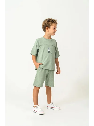 Erkek Çocuk Şort Takım – Urban Baskılı T-Shirt & Şort yeşil | My Lorin Kids