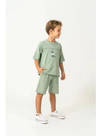 Erkek Çocuk Şort Takım – Urban Baskılı T-Shirt & Şort yeşil | My Lorin Kids