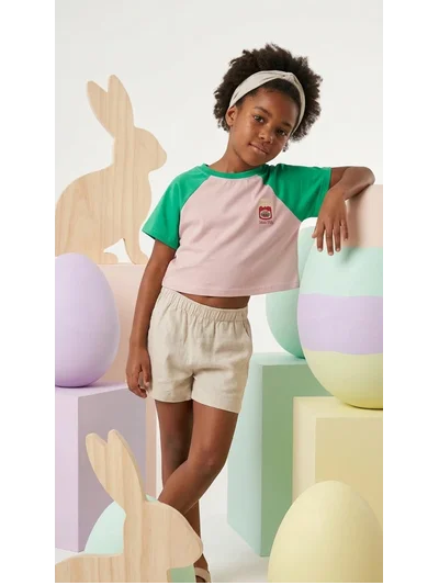 JAM Kontrast Detaylı Kız Çocuk Oversize Crop Tişört
