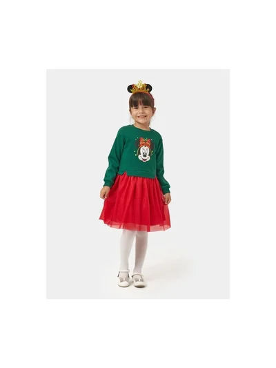 Minnie Mouse Baskılı Tüllü Taçlı Elbise