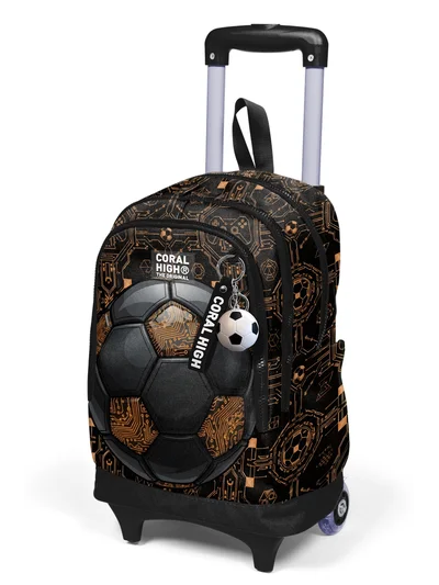 Coral High Kids Futbol Desenli Üç Bölmeli Çekçekli Okul Sırt Çantası 34017