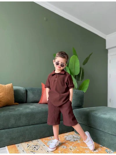 KAHVERENGİ FİTİLLİ LACOSTE TAKIM