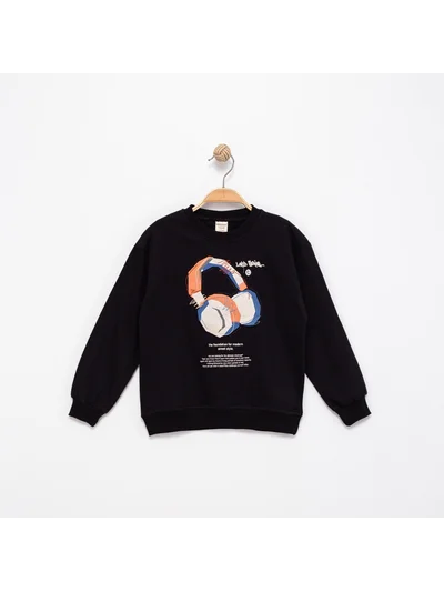 SİYAH KULAKLIK DESEN SWEATSHRT
