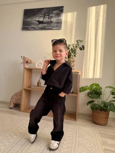 SİYAH HAM KETEN GÖMLEK