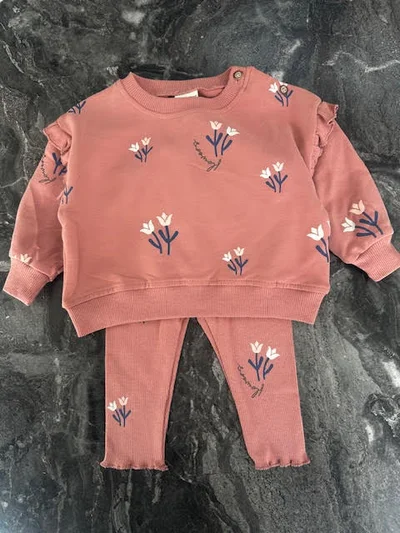 PEMBE LALE DESENLİ KIZ BEBEK TAKIM