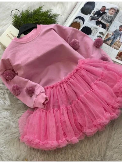 PEMBE PONPON DETAYLI TÜTÜ ETEKLİ TAKIM