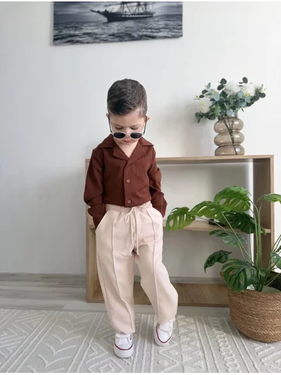 KAHVE GÖMLEK DOUBLE KUMAŞ İKİLİ TAKIM