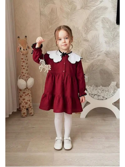 FİYONK DETAYLI BORDO ELBİSE