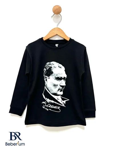 SİYAH ATATÜRK BASKILI UZUN KOLLU BADİ