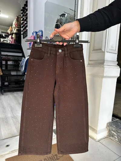 KAHVERENGİ TAŞLI KOT PANTOLON