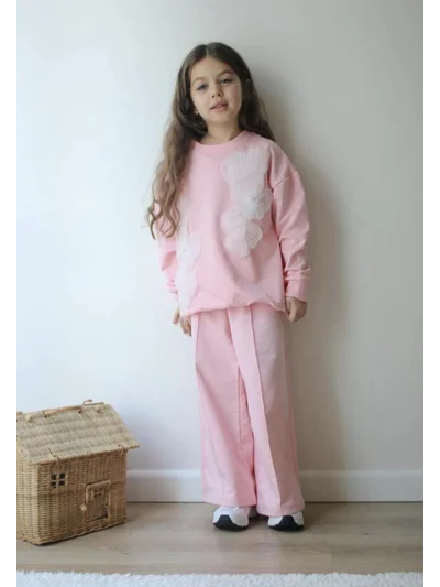 PUDRA ÇİÇEK APLİKELİ ALT ÜST TAKIM