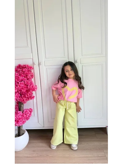 GABARDİN PANTOLONLU KALP DESEN TAKIM