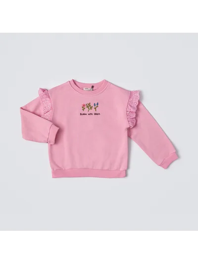 PEMBE ÇİÇEK NAKIŞLI SWEAT