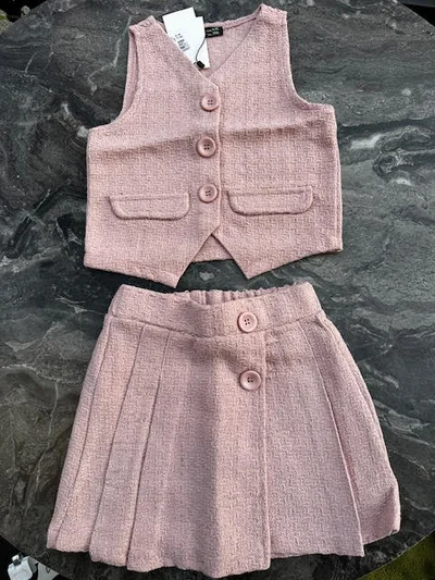 PEMBE CHANEL KUMAŞ ETEKLİ TAKIM