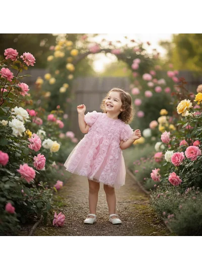 PEMBE GÜL ŞERİTLİ ELBİSE