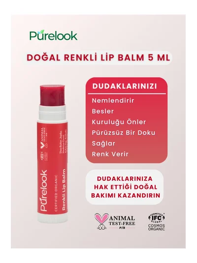 purelook Renkli Dudak Balmı 5ml (ORGANİK)lipbalm Stick