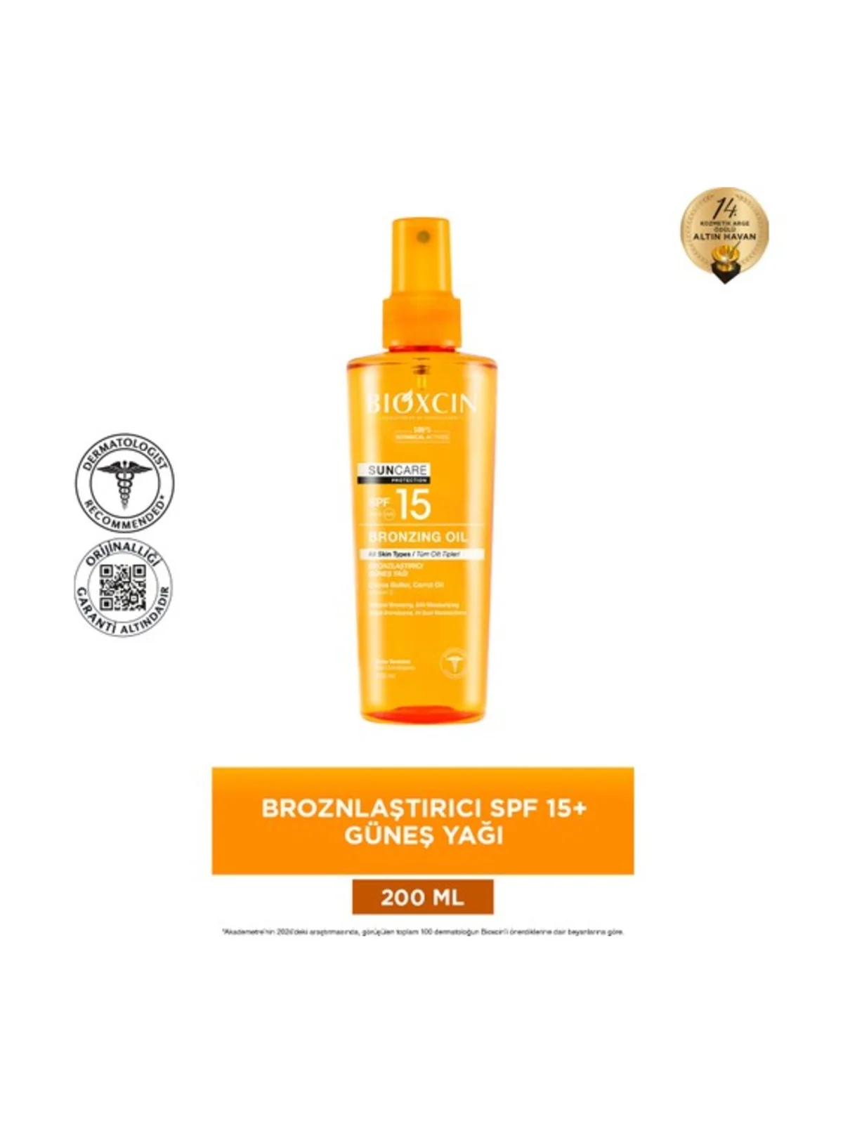 Bioxcin Sun Care Bronzlaştırıcı Güneş Yağı SPF15 200 ml