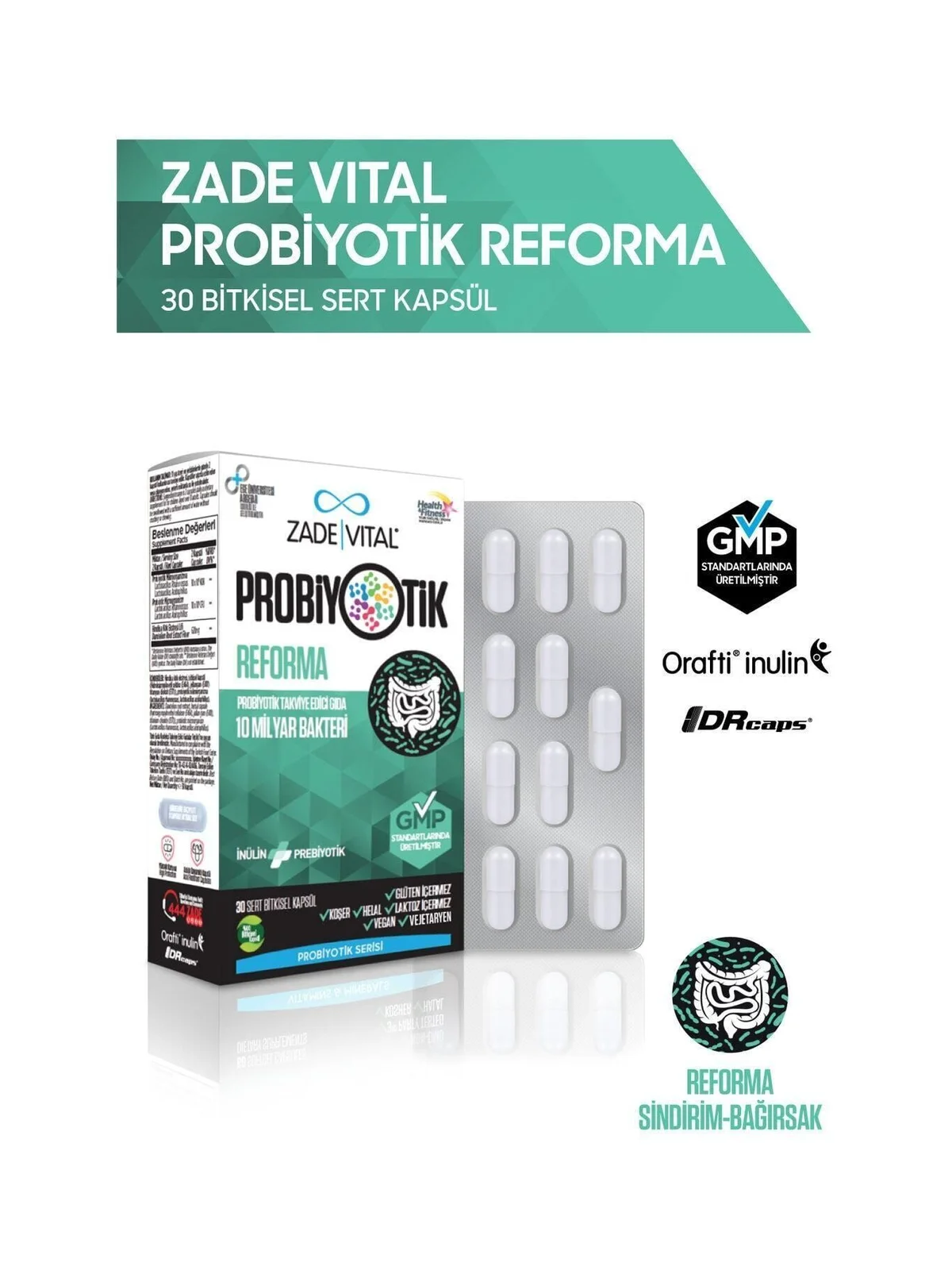 Zade Vital Probiyotik Reforma Takviye Edici Gıda 30 Bitkisel Kapsül