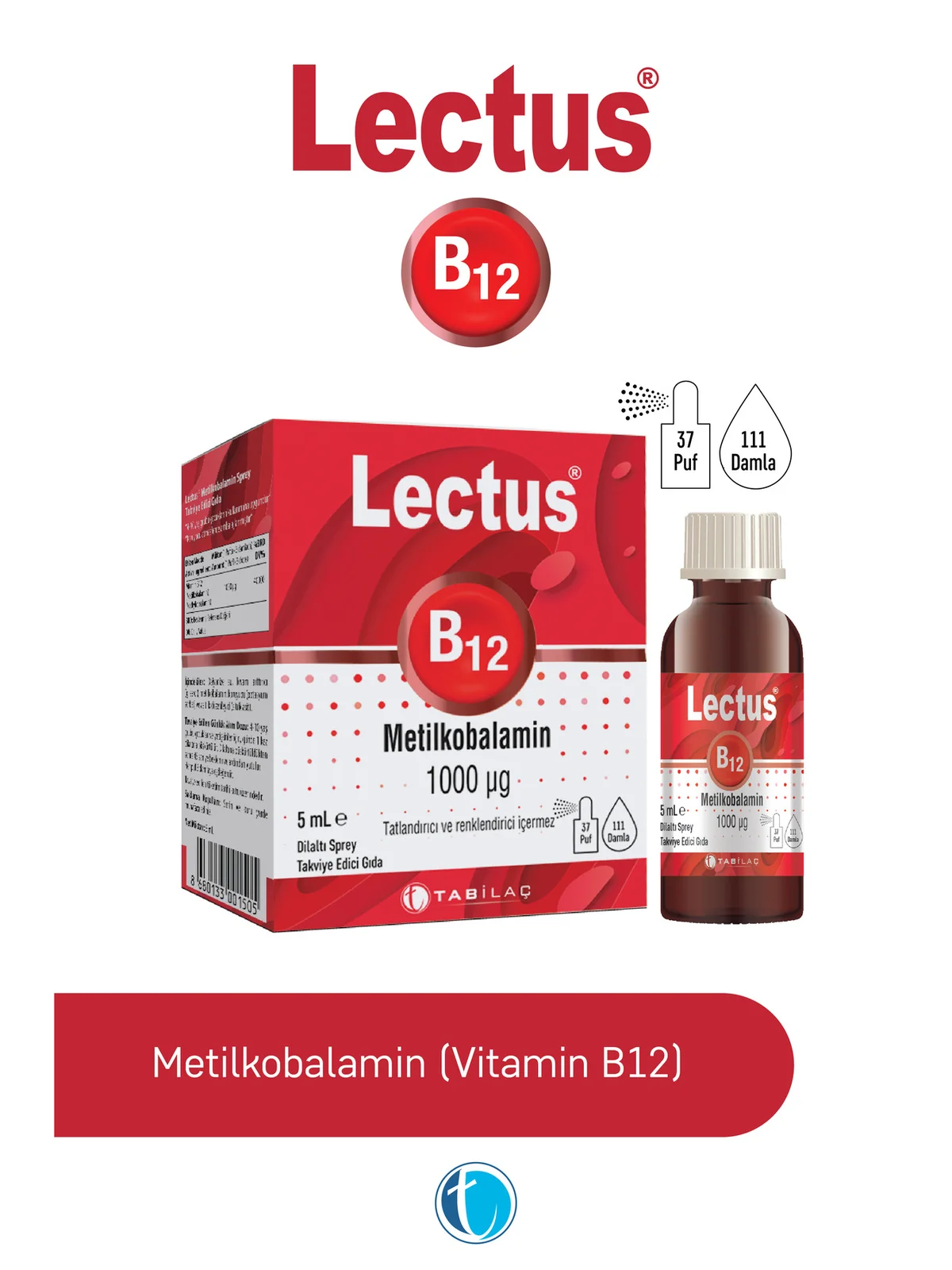 Lectus Metilkobalamin B12 Dil Altı Sprey 5 ml