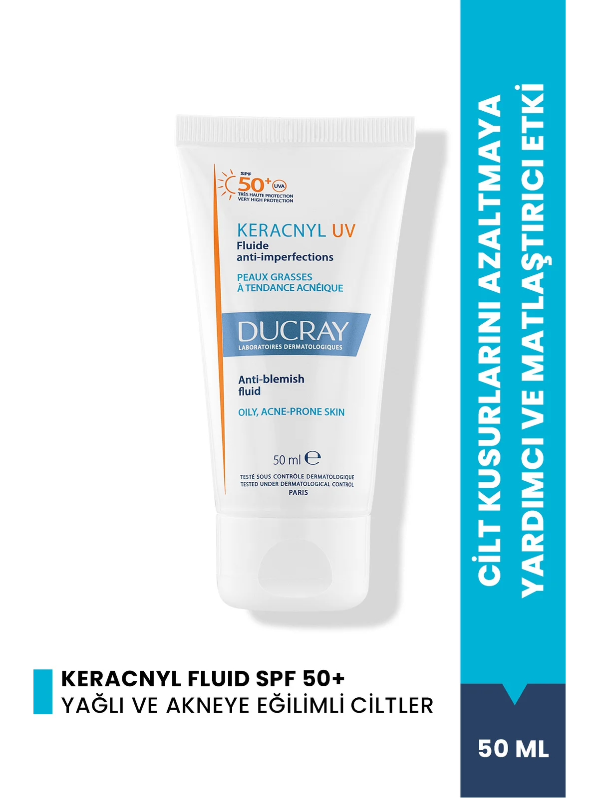 Ducray Keracnyl Akneye Eğilimli Ciltler İçin Leke Karşıtı Güneş Koruyucu UV SPF50+ 50 ml