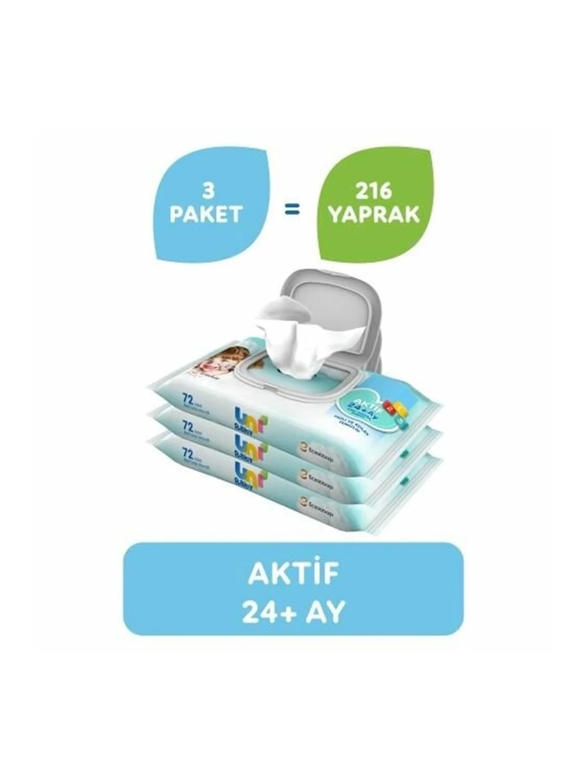 Uni Baby Aktif Islak Mendil Aktif Simple 52 Yaprak - 3 Adet