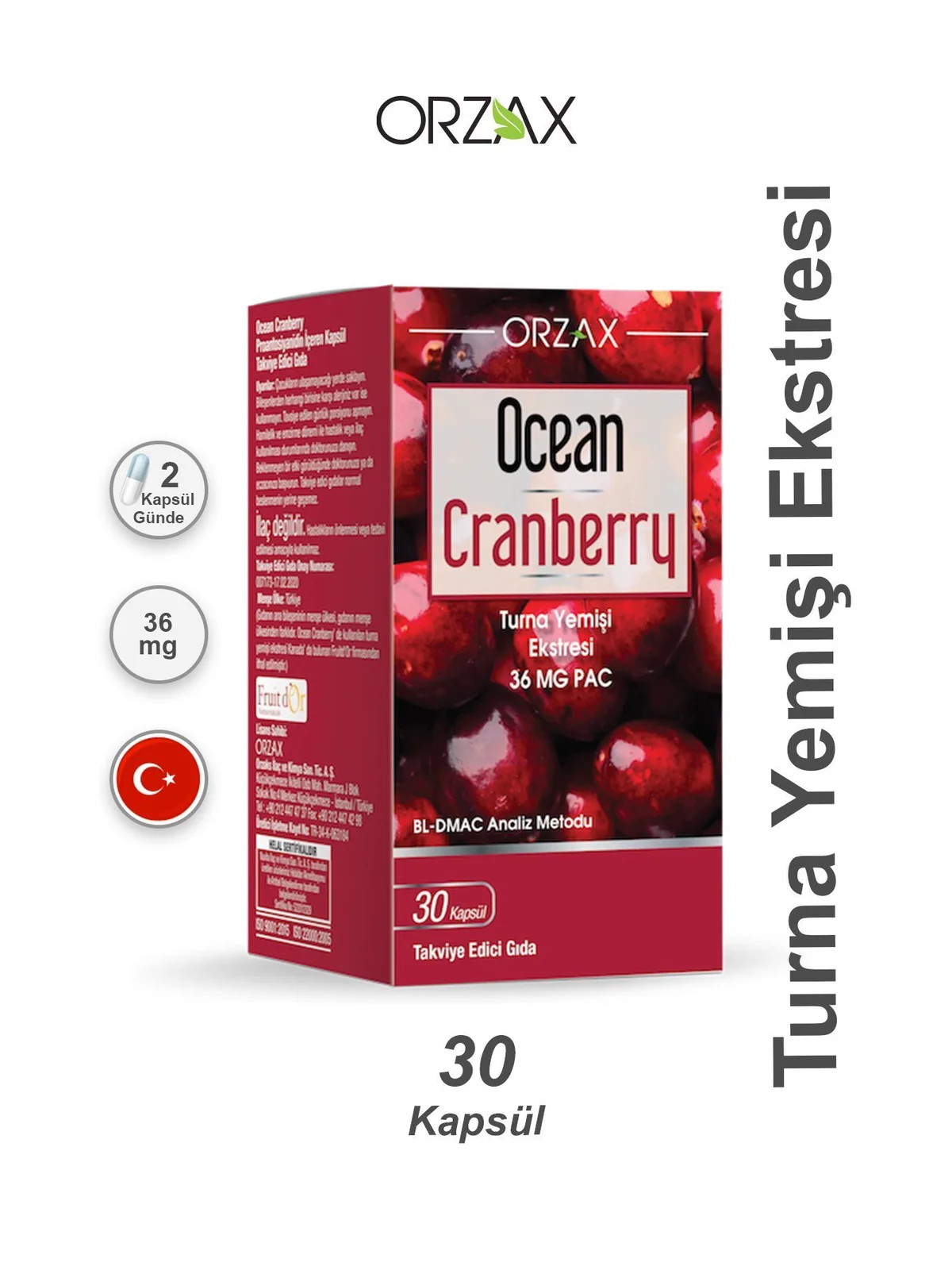 Ocean Cranberry Turna Yemişi Ekstresi 36 mg Pac 30 Kapsül