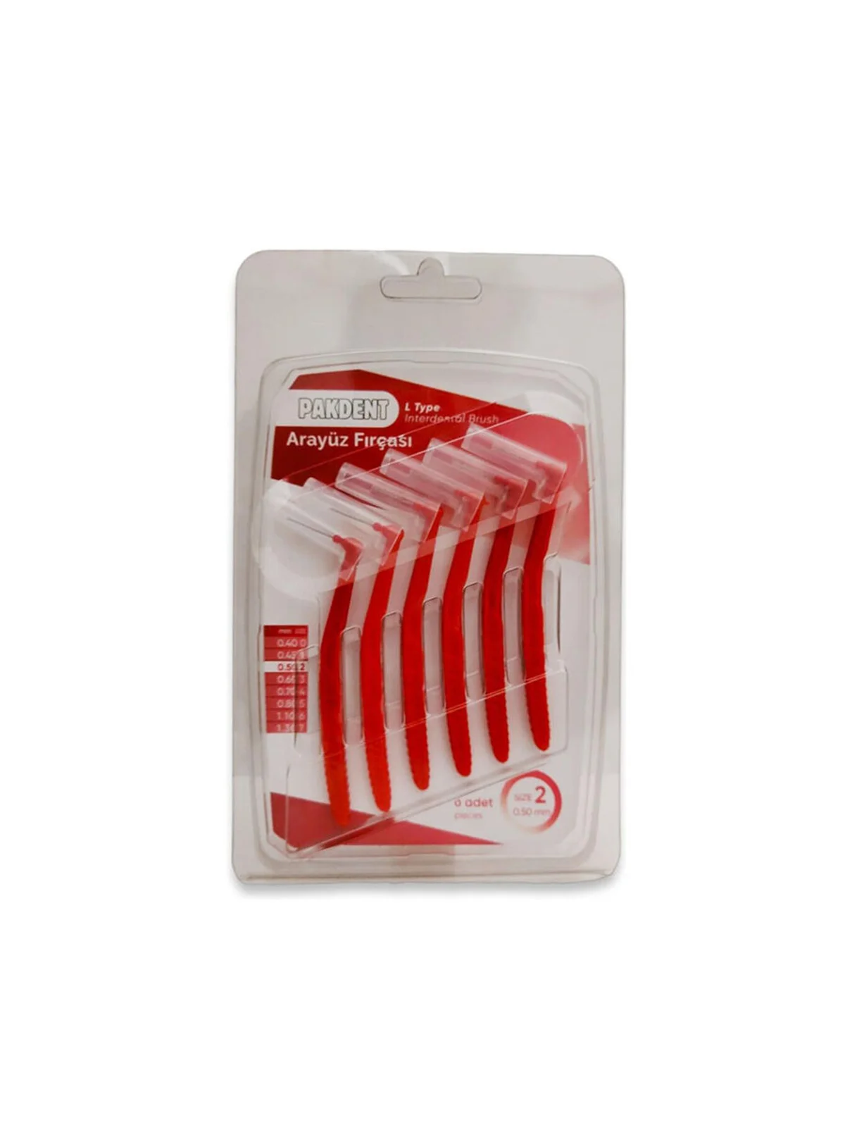 Pakdent Arayüz Fırçası L Tipi 0,5 mm 6'lı - Kırmızı