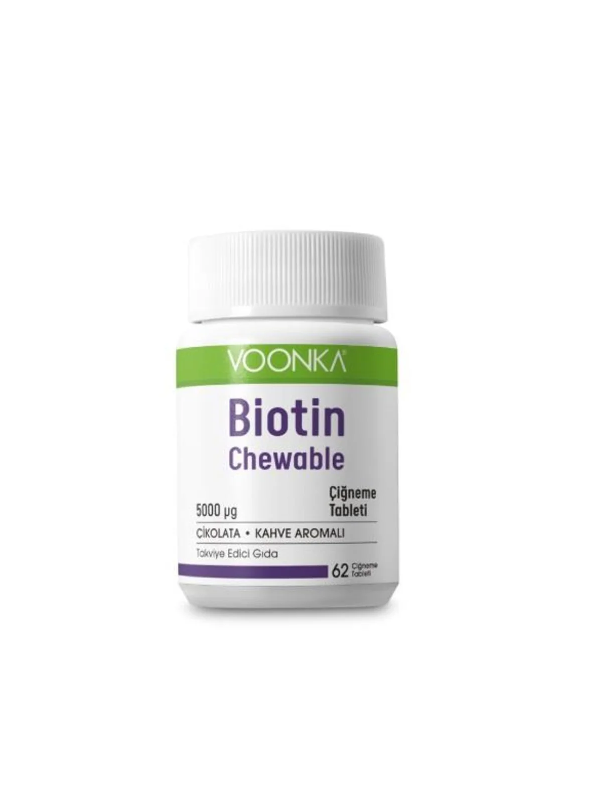 Voonka Biotin Chewable 5000 mcg Vitamin B7 İçeren Çikolata Kahve Aromalı 60 Tablet