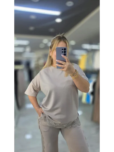 Dantelli Eşofman Takımı Modal Kumaş Krem 8522