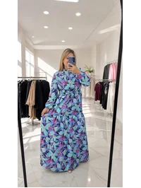 Elbise  Modal Kumaş Yarım Düğmeli Lila 2552