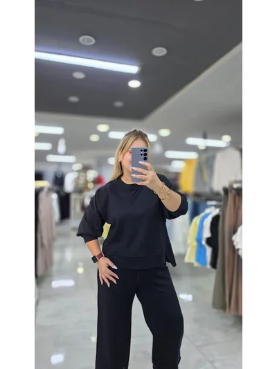 Eşofman Takım Modal Kumaş Lazer Kesim Siyah 2630
