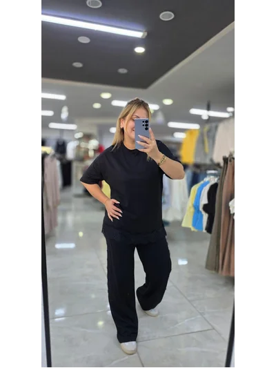 Dantelli Eşofman Takımı Modal Kumaş Siyah 8522