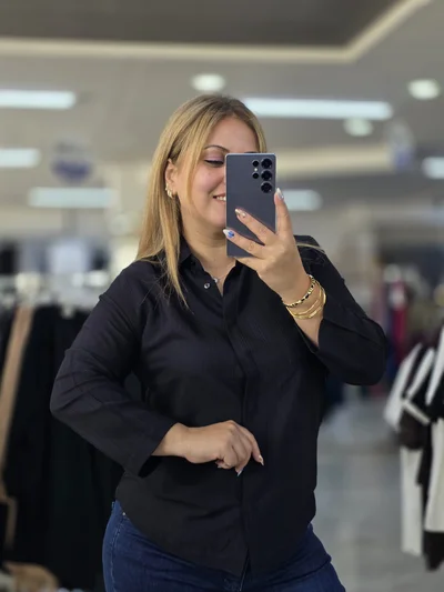 Pamuklu Soft Keten Gömlek siyah 1299
