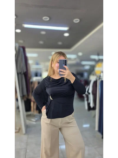 Degaje Yaka Gold Tokalı Sandy Bluz Siyah 2212